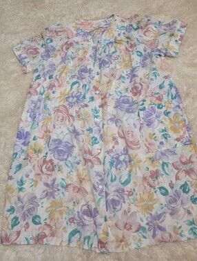 SIMPLY BASIC Vintage Pastel Floral Snap Front Moo Moo Night Gown Dress Sz. 2XL